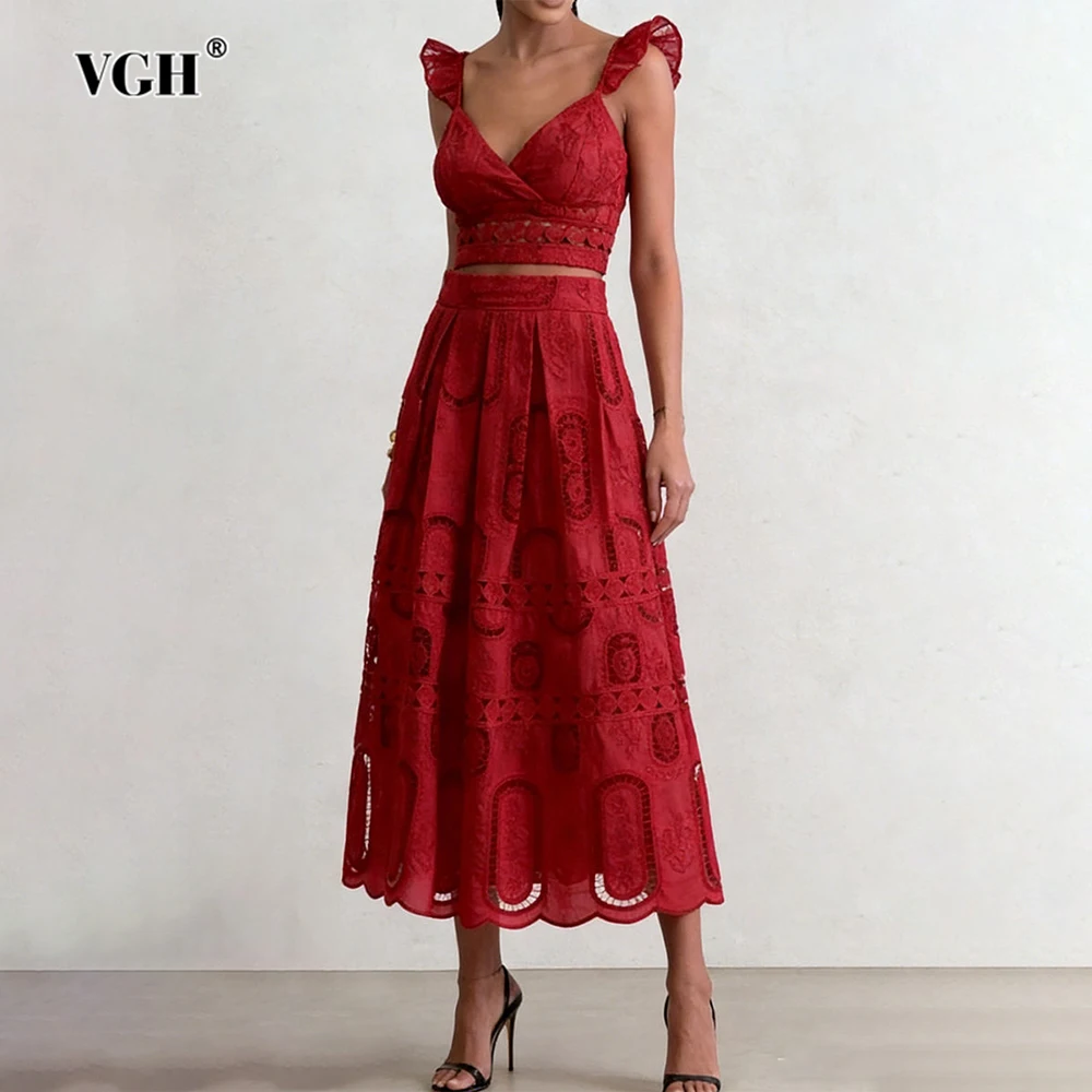 VGH Solid Beach Style Casual Two Piece Sets For Women V Neck Sleeveless Top High Waist Cute Hollow Out Set Female Fashion New
VGH Solid Beach Style Casual Two Piece Sets For Women V Neck Sleeveless Top High Waist Cute Hollow Out Set Female Fashion New