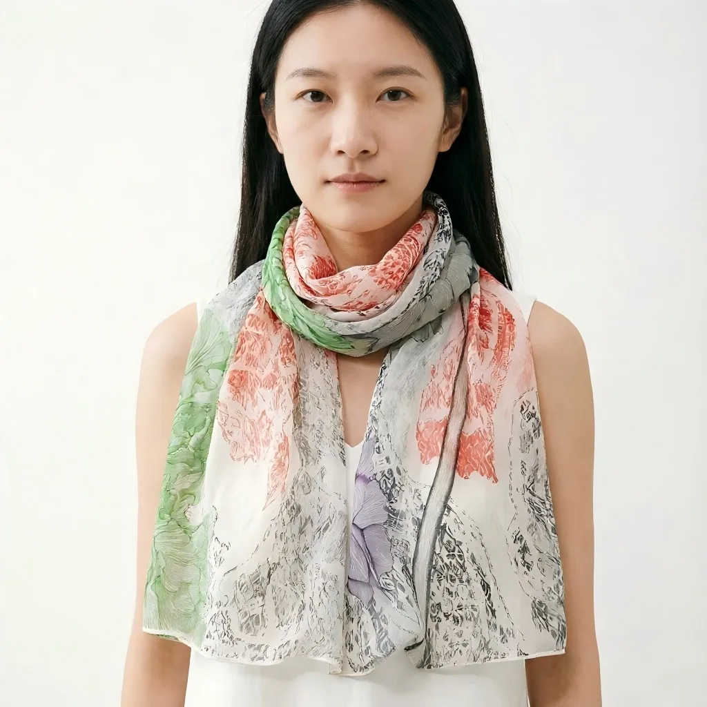 Elegant Watercolor Floral Print Silk Scarf 160x50cm for Women - Lightweight Chiffon Shawl with Lotus Design, Spring Summer
Elegant Watercolor Floral Print Silk Scarf 160x50cm for Women - Lightweight Chiffon Shawl with Lotus Design, Spring Summer