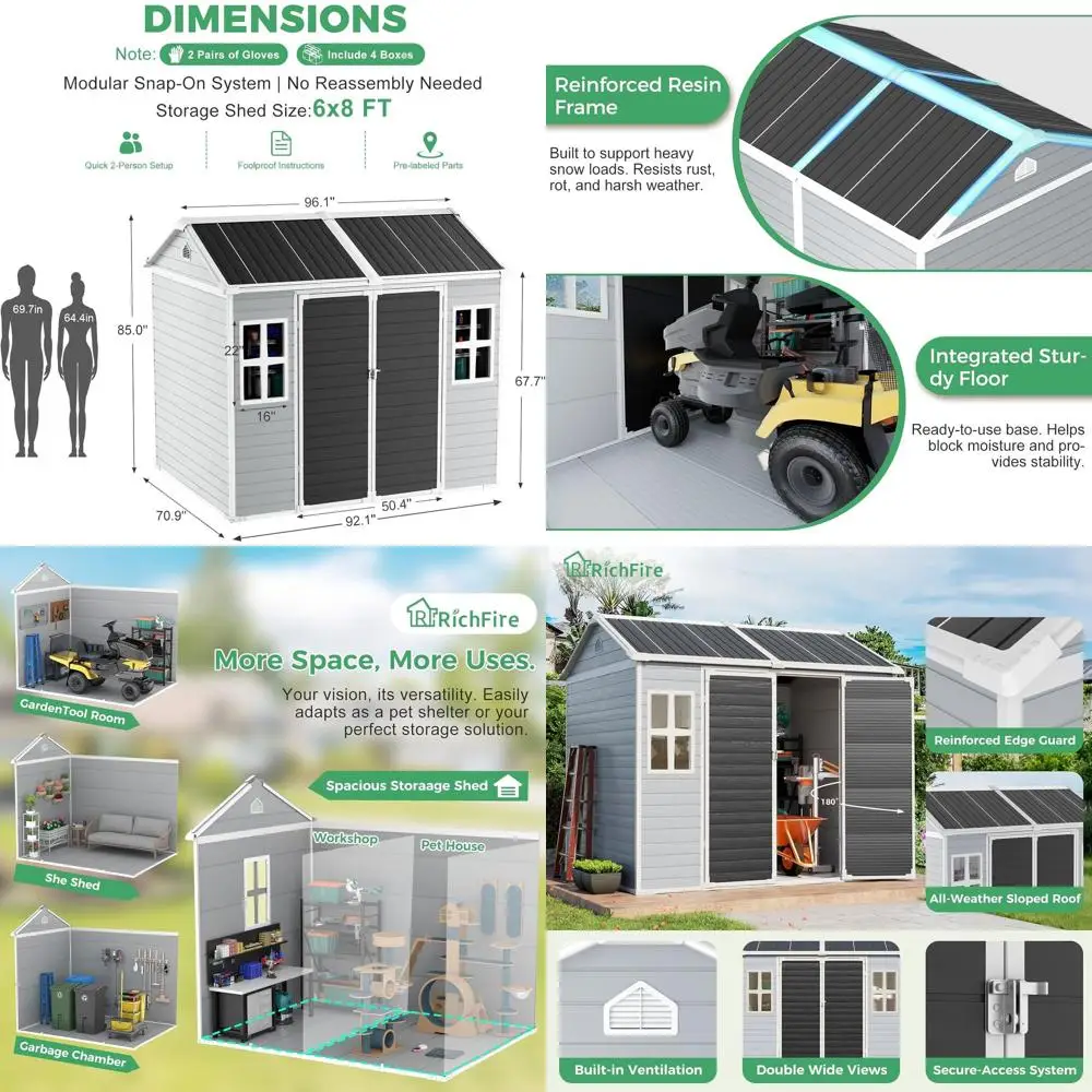 Gray 6x8 Outdoor Plastic Storage Shed with Floor, Window, and Utility for Easy Assembly, Weather-Resistant for Lawn, Patio, and
Gray 6x8 Outdoor Plastic Storage Shed with Floor, Window, and Utility for Easy Assembly, Weather-Resistant for Lawn, Patio, and