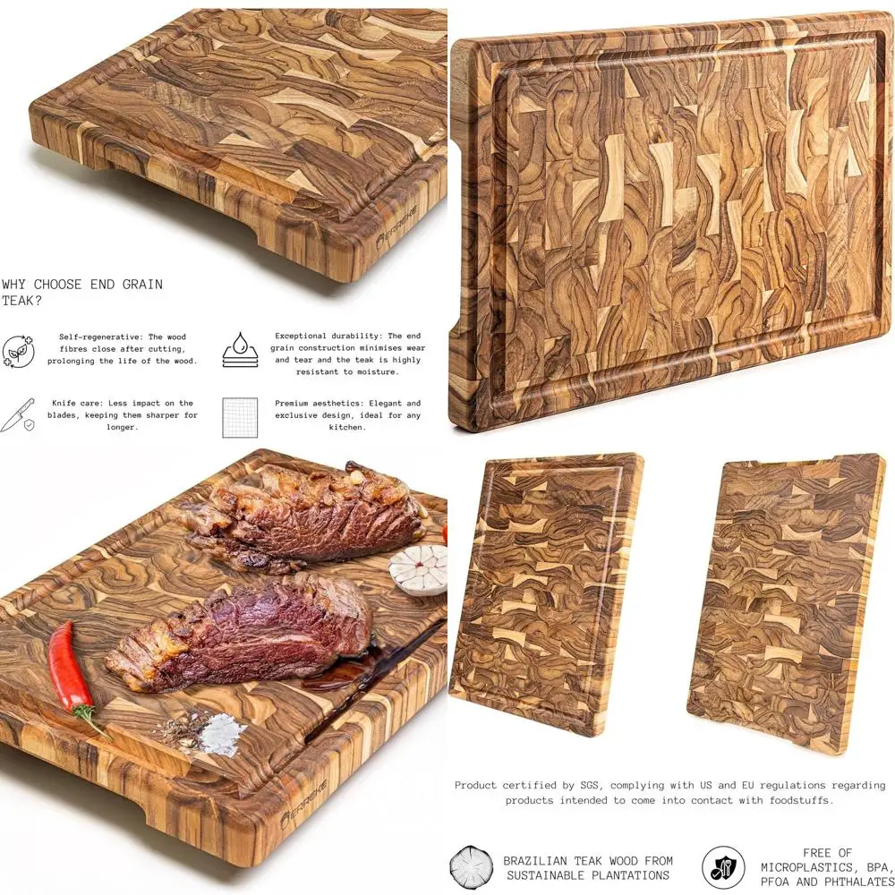 Большая двусторонняя разделочная доска из тикового дерева с канавкой для сока, высокая долговечность для использования на кухне
Большая двусторонняя разделочная доска из тикового дерева с канавкой для сока, высокая долговечность для использования на кухне