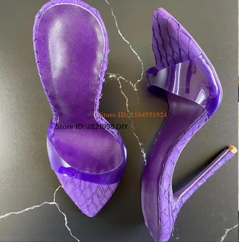 Purple Transparent Pvc Leather Fashion Open Toe Woman Thin High Heel Female Slip On Mules Sandal Shoes
Purple Transparent Pvc Leather Fashion Open Toe Woman Thin High Heel Female Slip On Mules Sandal Shoes