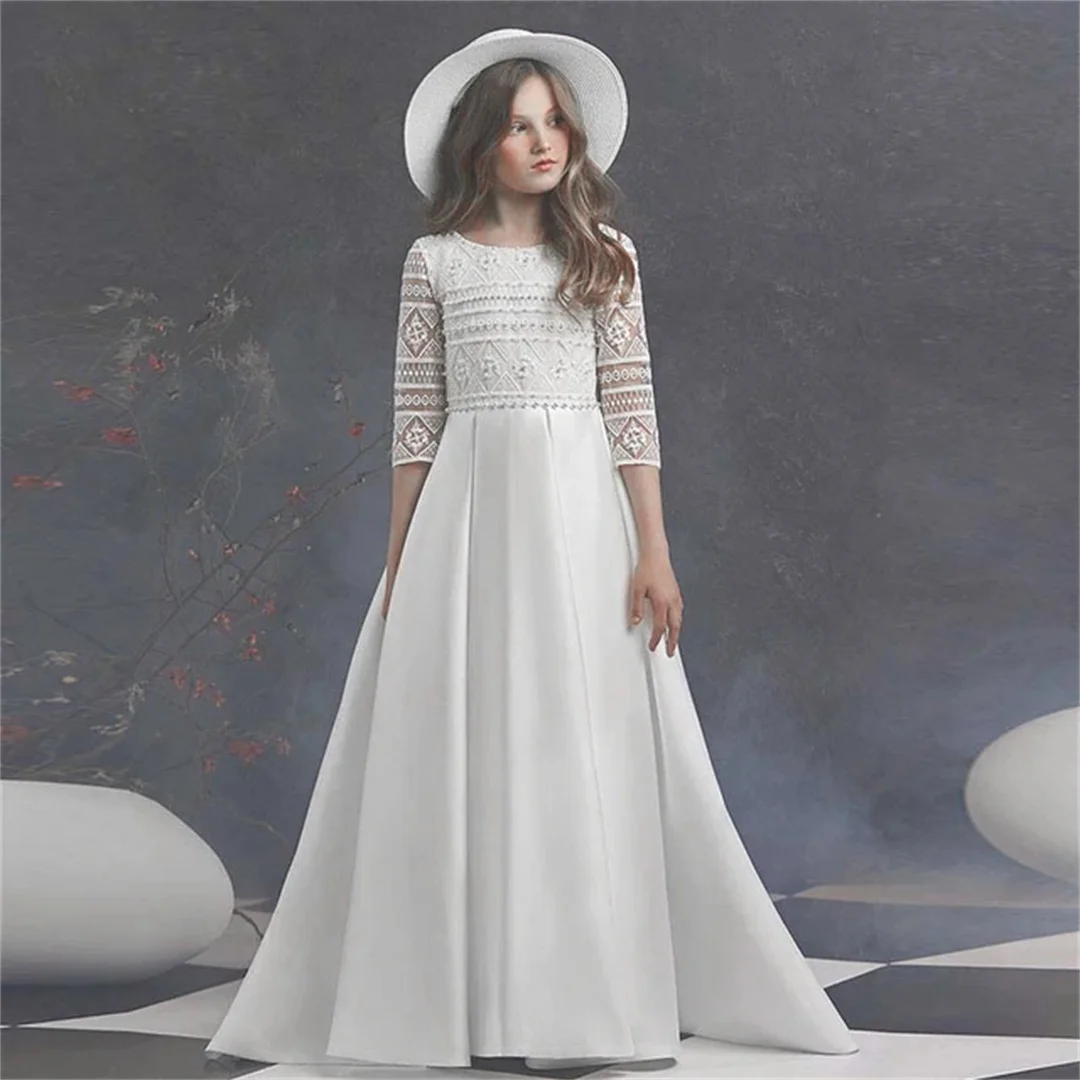 White Satin Lace Flower Girl Dress Beaded A-line Wedding Elegant Litter Flower Child's First Eucharist Birthday Party
White Satin Lace Flower Girl Dress Beaded A-line Wedding Elegant Litter Flower Child's First Eucharist Birthday Party