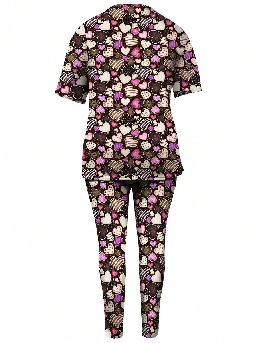 Women Plus Size Short Sleeve Top And Long Pants Heart Print Set Soft Breathable Fabric
Women Plus Size Short Sleeve Top And Long Pants Heart Print Set Soft Breathable Fabric