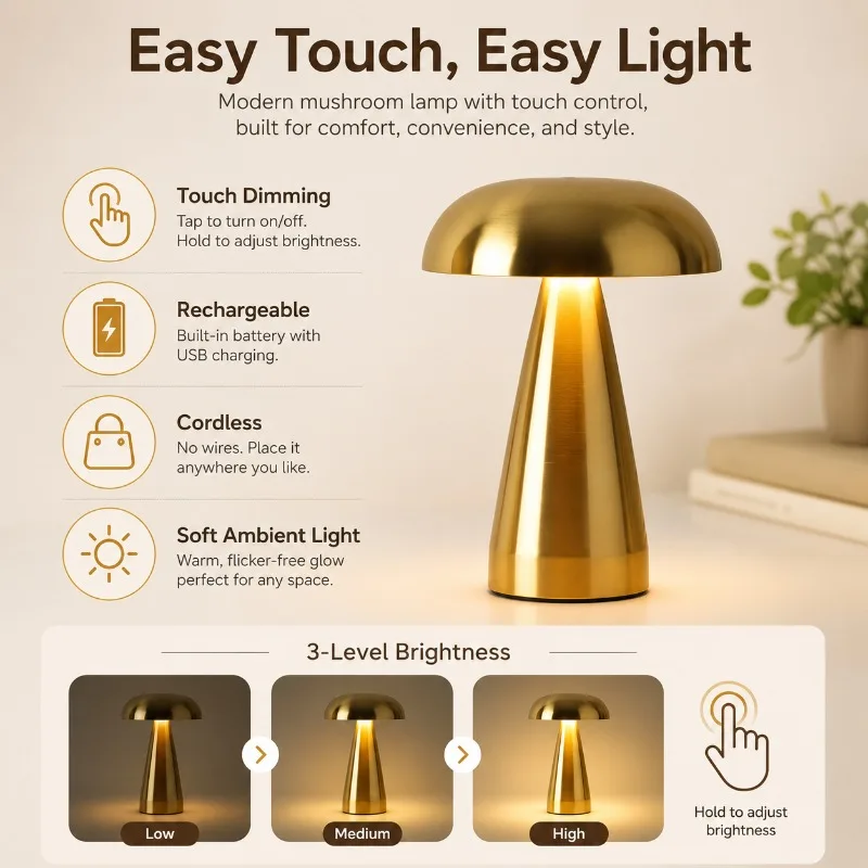 Danish Mushroom Table Lamp LED Touch Dimming Study Bedroom Portable Charging Metal Mushroom Decoration Night Light
Danish Mushroom Table Lamp LED Touch Dimming Study Bedroom Portable Charging Metal Mushroom Decoration Night Light