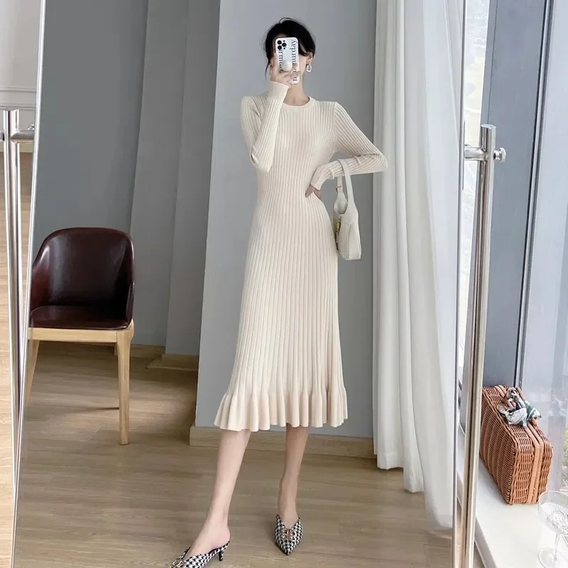 Autumn Winter Knitted One-piece Sweater Dress Women Korean High Elastic Long Dress Female Slim Wear Woolen Pleated Dress Y2k
Autumn Winter Knitted One-piece Sweater Dress Women Korean High Elastic Long Dress Female Slim Wear Woolen Pleated Dress Y2k