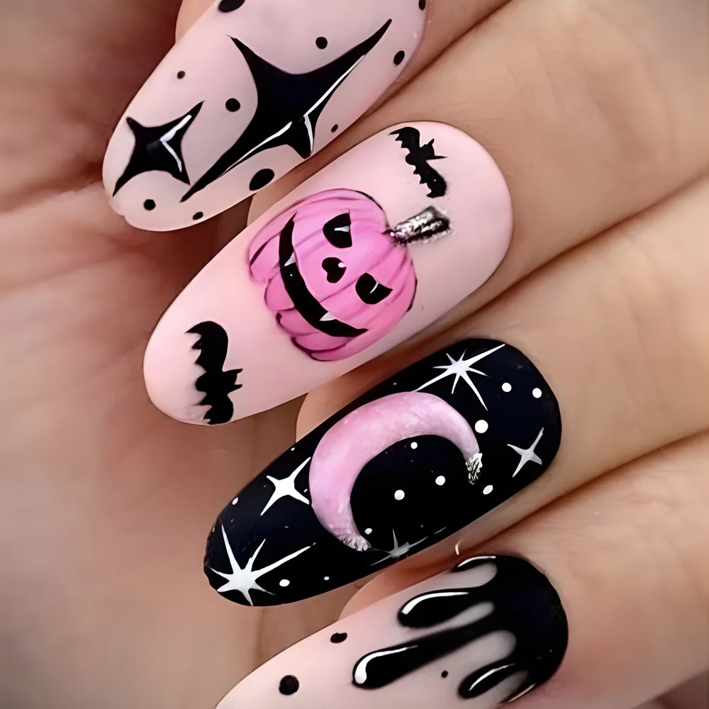 2026 New Minimalist Halloween Pink Pumpkin Nail Art - Sexy Starry Sky Glitter Fake Nails
2026 New Minimalist Halloween Pink Pumpkin Nail Art - Sexy Starry Sky Glitter Fake Nails