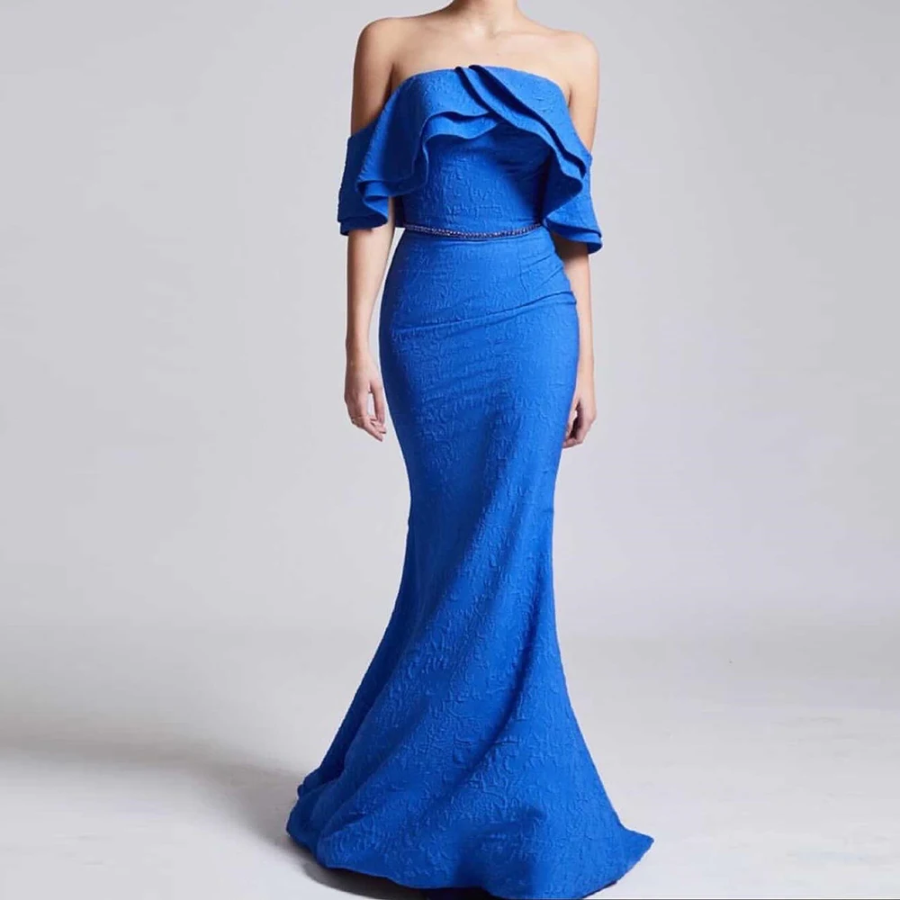 Customized Temperament Jersey Blue Off the Shoulder Mermaid Evening Dress Fashion Strapless Half Sleeves Bespoke Occasion Gowns
Customized Temperament Jersey Blue Off the Shoulder Mermaid Evening Dress Fashion Strapless Half Sleeves Bespoke Occasion Gowns