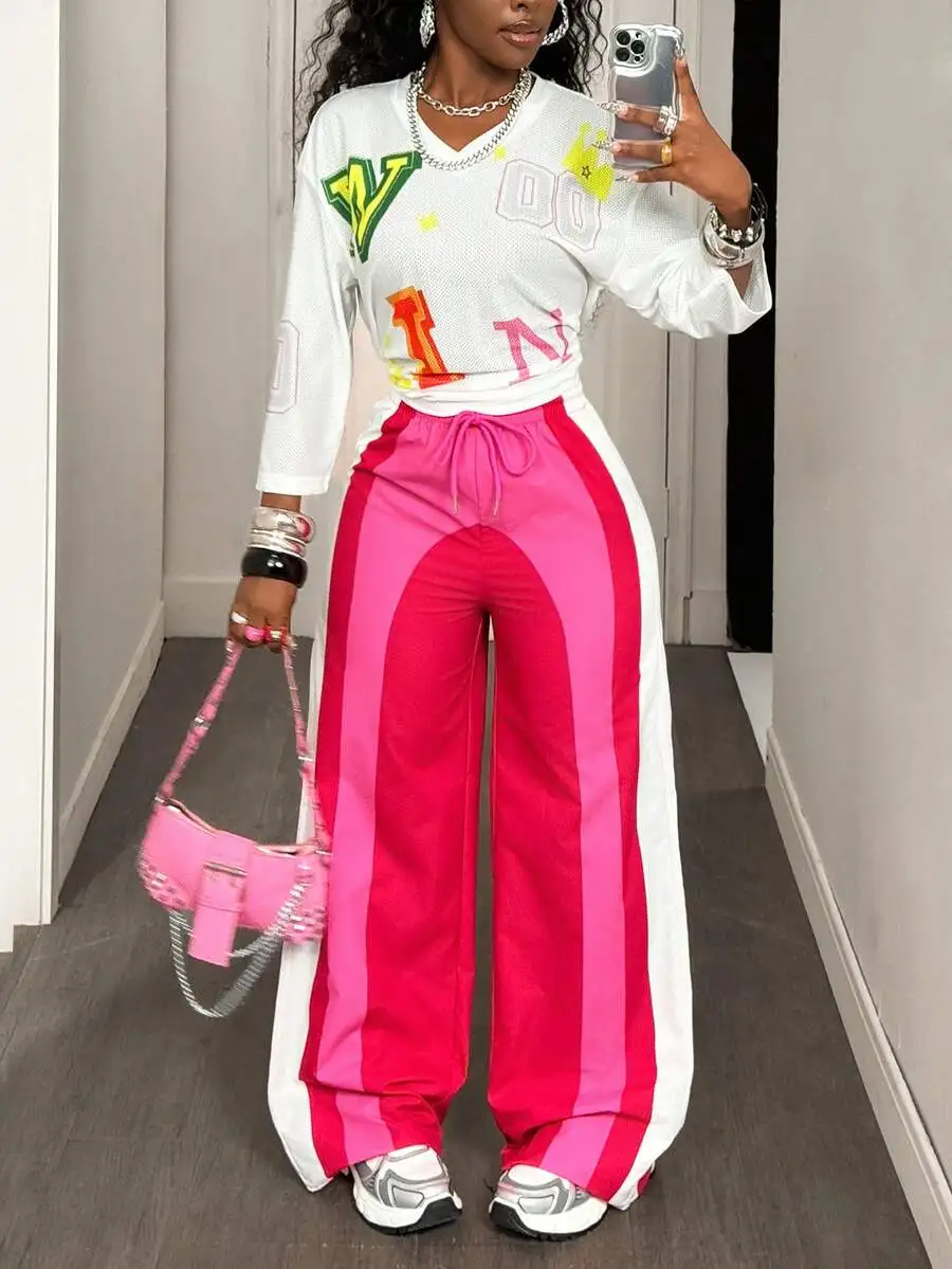 Женские брюки с высокой талией и широкими штанинами, с цветными вставками, в повседневном уличном стиле
Женские брюки с высокой талией и широкими штанинами, с цветными вставками, в повседневном уличном стиле