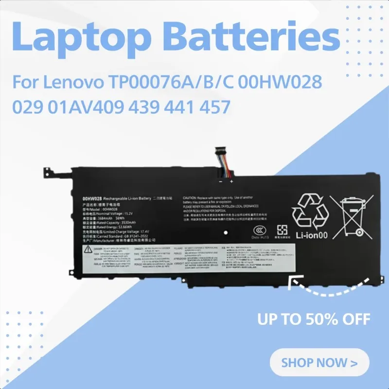 For Lenovo TP00076A/B/C 00HW028 029 01AV409 439 441 457 Laptop Batteries
For Lenovo TP00076A/B/C 00HW028 029 01AV409 439 441 457 Laptop Batteries