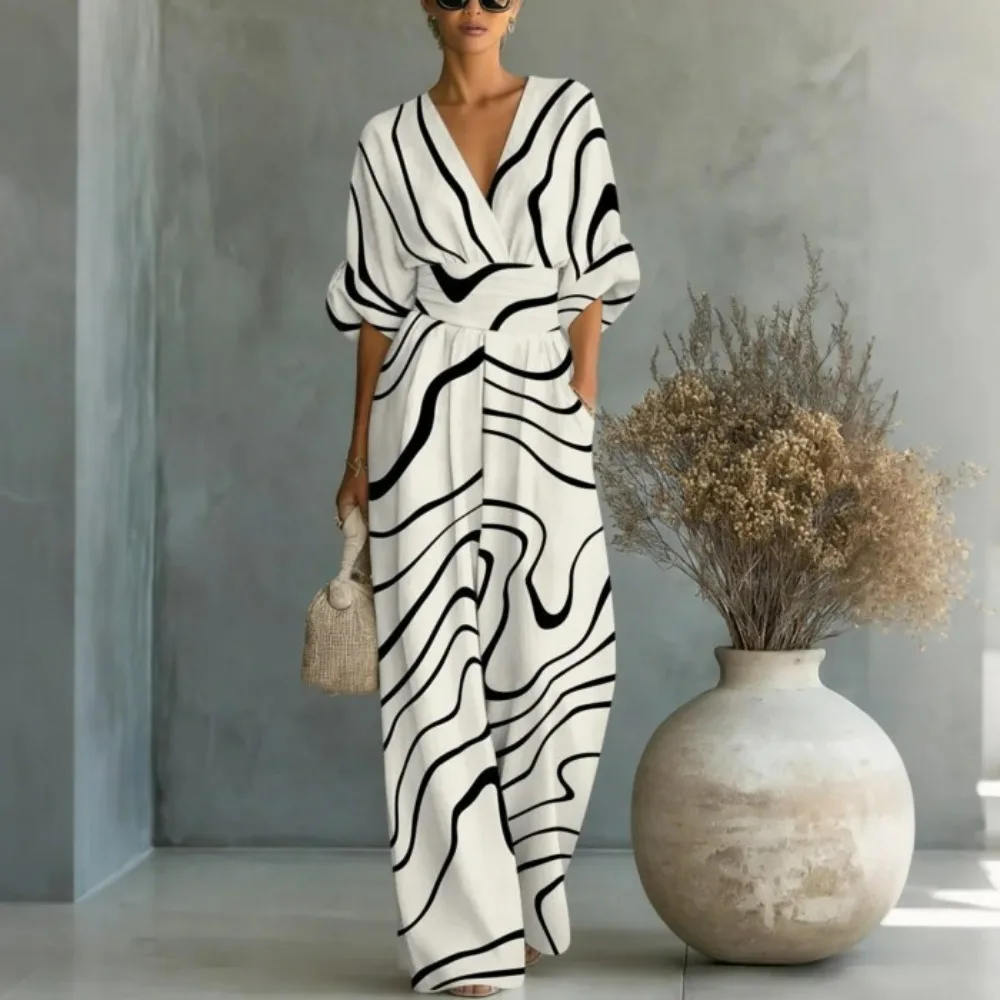 Women's Abstract Print V Neck 1/3Sleeve WideLeg Jumpsuit Cinched Waist Elegant Romper Beach Vacations Resort Wear Summer Travel
Women's Abstract Print V Neck 1/3Sleeve WideLeg Jumpsuit Cinched Waist Elegant Romper Beach Vacations Resort Wear Summer Travel