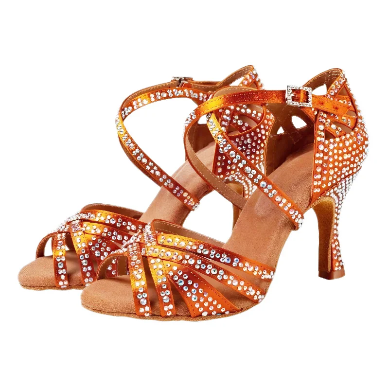 Новые туфли для латинских танцев, женские танцевальные туфли с бриллиантами, национальный стандарт, танцевальная обувь для ча-ча, сандалии для квадратных танцев, каблук 7,5 см 
Новые туфли для латинских танцев, женские танцевальные туфли с бриллиантами, национальный стандарт, танцевальная обувь для ча-ча, сандалии для квадратных танцев, каблук 7,5 см