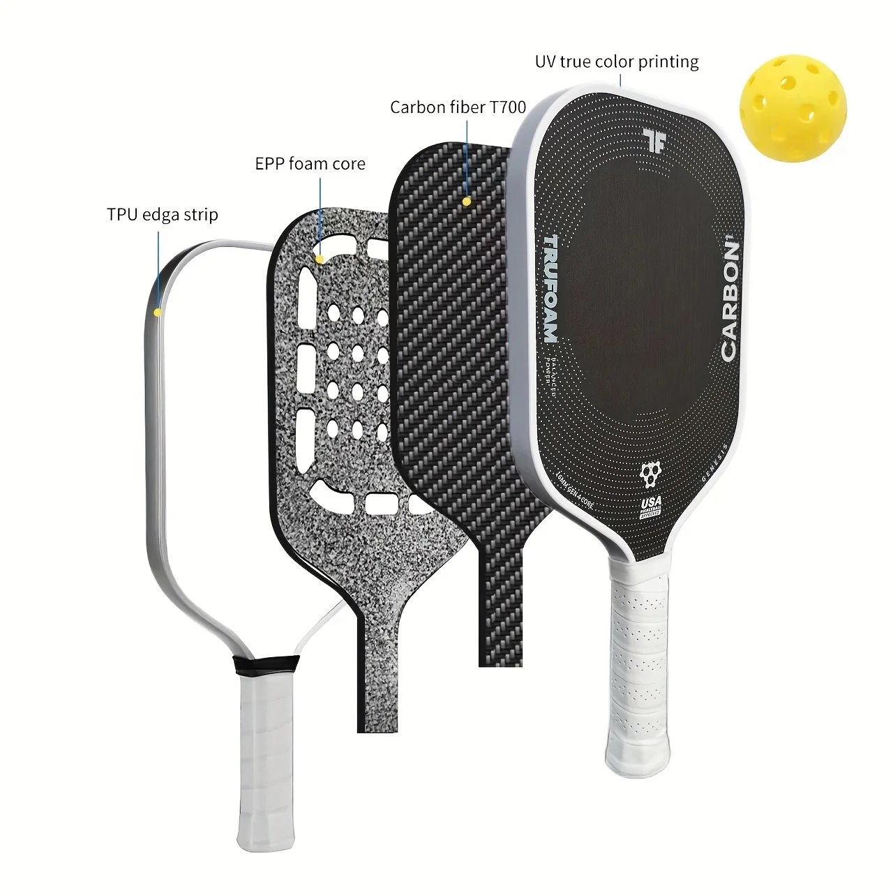 Новинка 2023 года, ракетка для пиклбола TruFoam Genesis, 100% пенопластовый сердечник, без сотового цвета, 16 мм, термоформованная T700, ракетка для пиклбола из необработанного углеродного волокна
Новинка 2023 года, ракетка для пиклбола TruFoam Genesis, 100% пенопластовый сердечник, без сотового цвета, 16 мм, термоформованная T700, ракетка для пиклбола из необработанного углеродного волокна