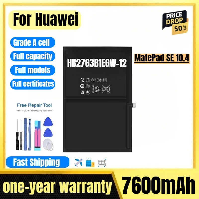 HB27G3B1EGW-12 for Huawei MatePad SE 10.4 Tablet Battery 0 Cycle High Quality High Capacity Replacement Bateria with Tools
HB27G3B1EGW-12 for Huawei MatePad SE 10.4 Tablet Battery 0 Cycle High Quality High Capacity Replacement Bateria with Tools