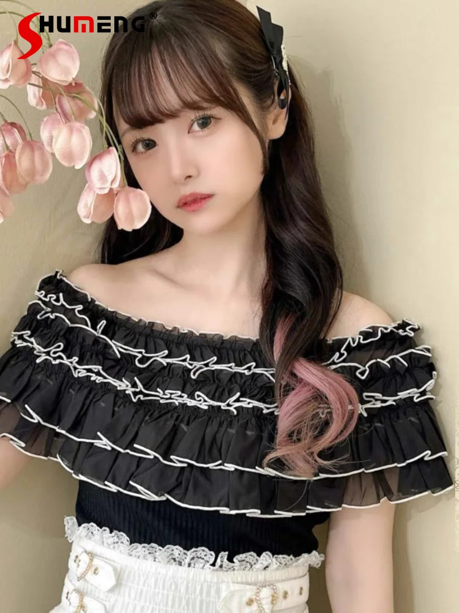 2025 Spring Summer Japanese New Knit Top Women's Slim Fit Elegant Ruffles Edge Off-the-shoulder Knit T-shirt Lady Daily Tops
2025 Spring Summer Japanese New Knit Top Women's Slim Fit Elegant Ruffles Edge Off-the-shoulder Knit T-shirt Lady Daily Tops