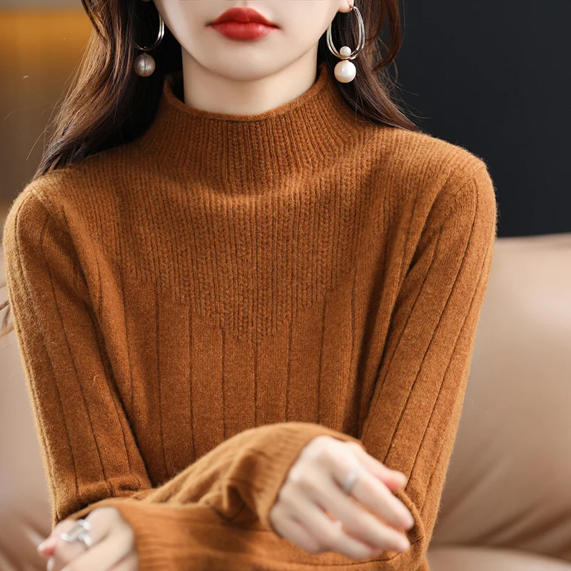 Полуводолазка с узором в тонкую полоску, женский свитер, осень и зима, новый свитер из 100% чистой шерсти, удобный свободный пуловер
Полуводолазка с узором в тонкую полоску, женский свитер, осень и зима, новый свитер из 100% чистой шерсти, удобный свободный пуловер