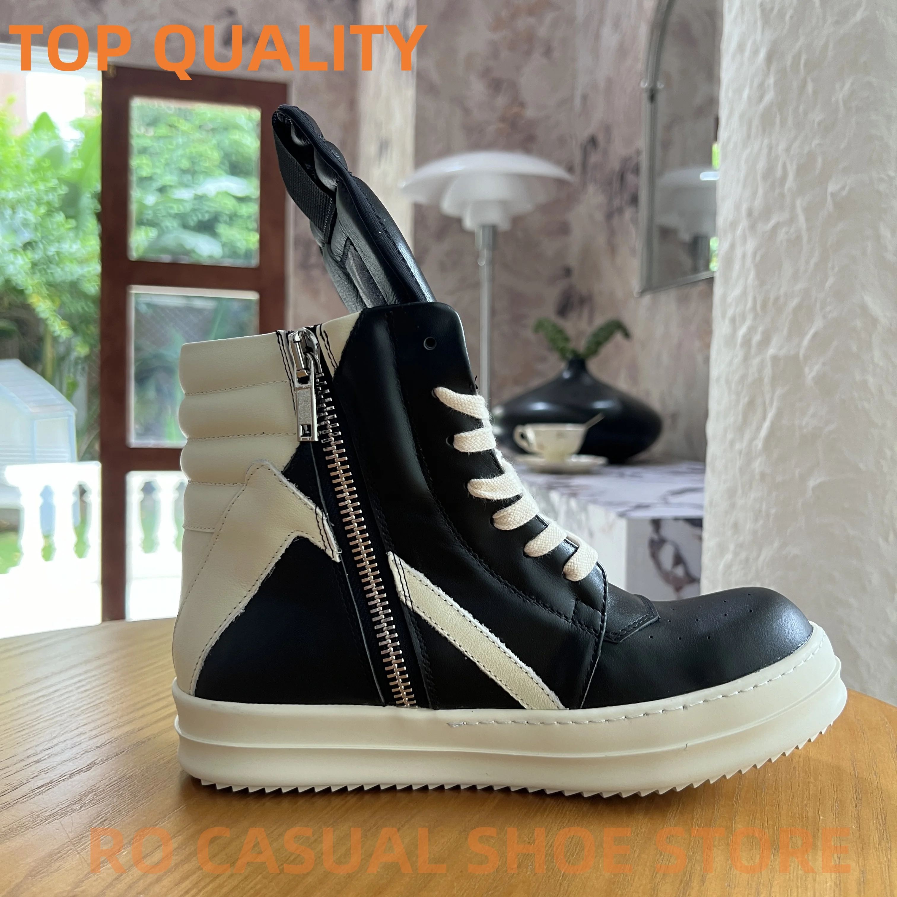 Ricks Genious Black Leather High Top Geobasket Owens Quality Men Shoe Zipper Women Sneaker Casual Owens Design boots & Shoes
Ricks Genious Black Leather High Top Geobasket Owens Quality Men Shoe Zipper Women Sneaker Casual Owens Design boots & Shoes