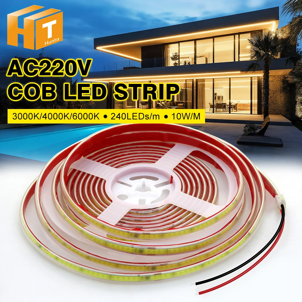 220V COB LED Strip 10W/m 240LEDs/m 3000K 4000K 6000K High Brightness LED Light For Outdoor Indoor Living Room IP65 Waterproof
220V COB LED Strip 10W/m 240LEDs/m 3000K 4000K 6000K High Brightness LED Light For Outdoor Indoor Living Room IP65 Waterproof