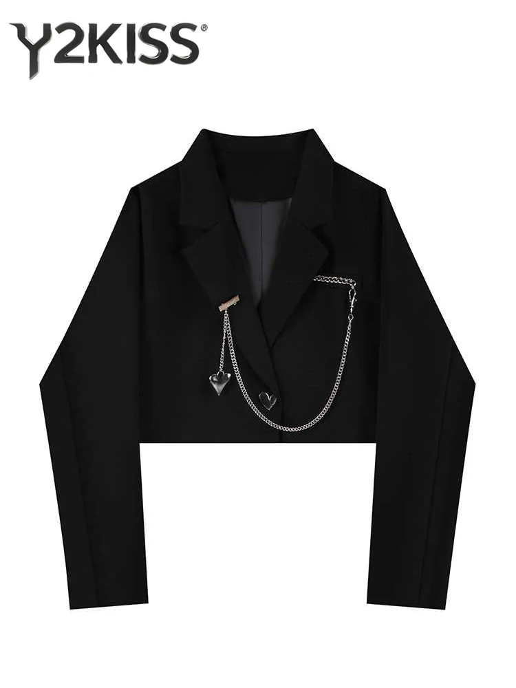 Женская укороченная куртка Y2k Dark Academia, черный блейзер, дизайнерская уличная одежда 2000-х годов, верхняя одежда с цепочкой, новинка Tide, осень-зима, готика
Женская укороченная куртка Y2k Dark Academia, черный блейзер, дизайнерская уличная одежда 2000-х годов, верхняя одежда с цепочкой, новинка Tide, осень-зима, готика