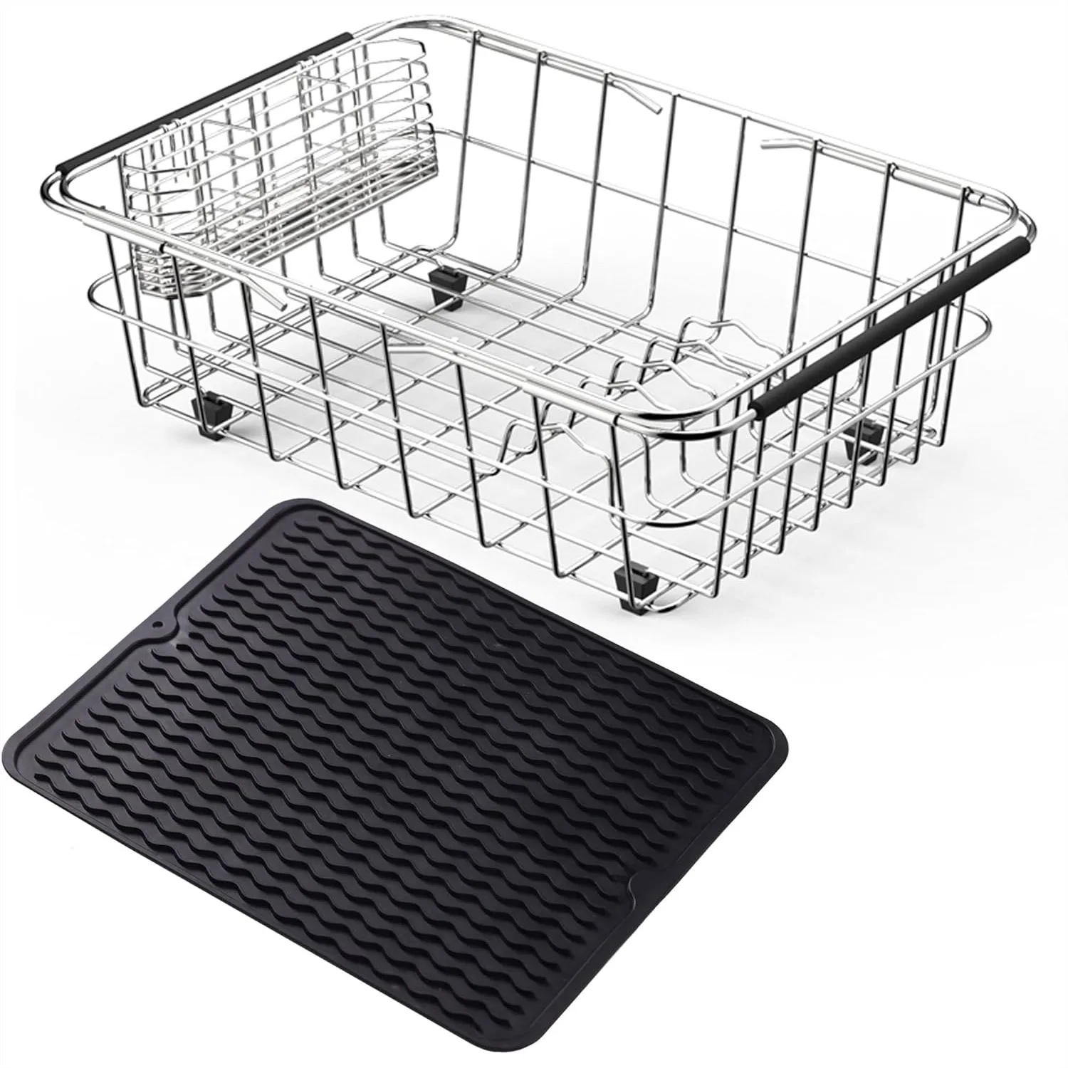 Stainless Steel Dish Drying Rack Over Sink, Expandable Drain Rack with Utensil Holder & Silicone Mat, 15.2"L x 11"W x 5.3"H
Stainless Steel Dish Drying Rack Over Sink, Expandable Drain Rack with Utensil Holder & Silicone Mat, 15.2"L x 11"W x 5.3"H