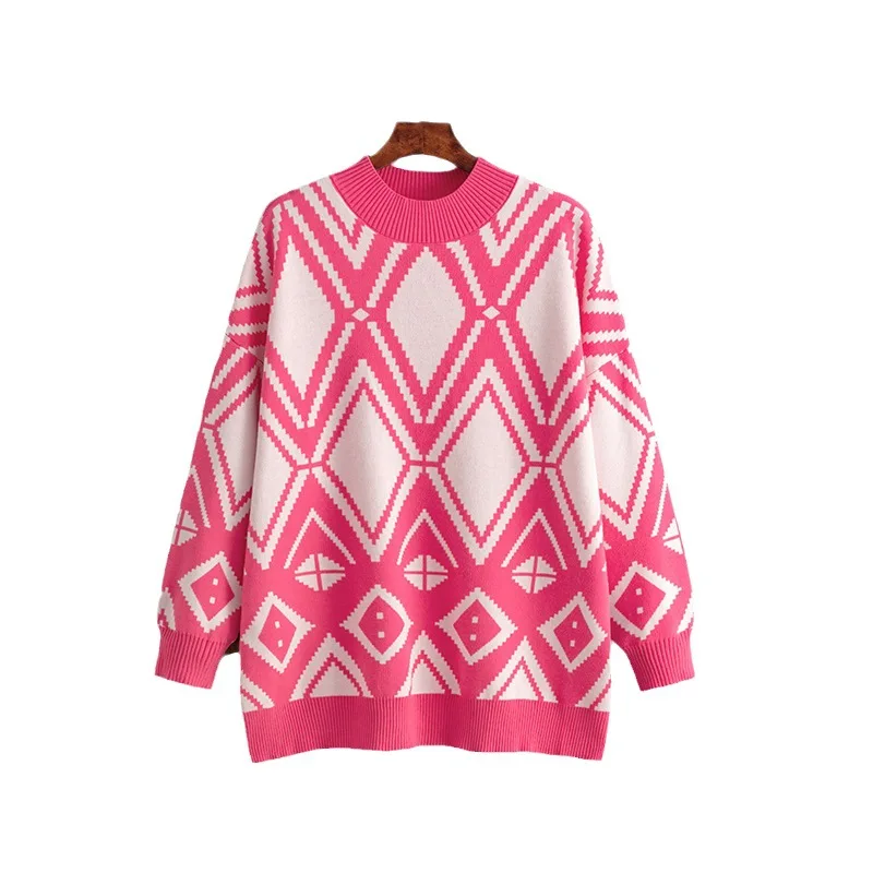 2023 Autumn/Winter New Geometric Jacquard Round Neck Sweater Loose Medium Length Knitted Top for Women
2023 Autumn/Winter New Geometric Jacquard Round Neck Sweater Loose Medium Length Knitted Top for Women