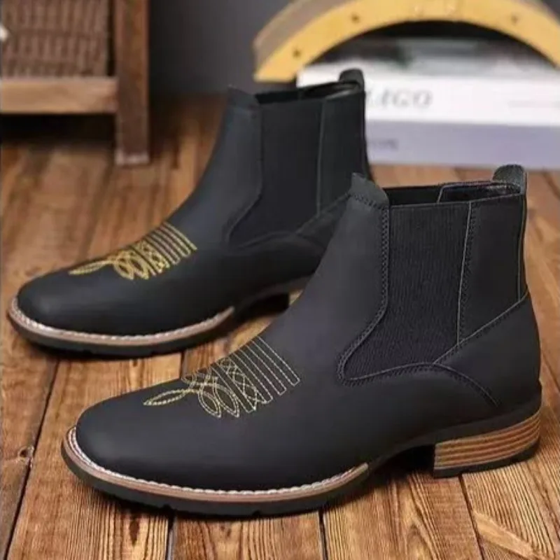 High Quality Chelsea Boots Brown Embroidery Business Casual Men Shoes British Style Street Urban Wear Classic Black Ankle Boots 
High Quality Chelsea Boots Brown Embroidery Business Casual Men Shoes British Style Street Urban Wear Classic Black Ankle Boots