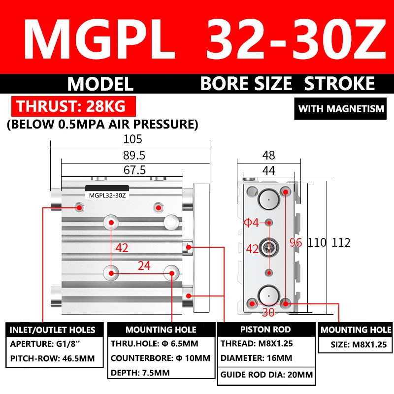 ABILKEEN MGPL Series Pneumatic Compact Guide Cylinder MGPL32-30Z 32MM Bore X 30MM Stroke Thin Three Axis Three Rod Air Cylinder
ABILKEEN MGPL Series Pneumatic Compact Guide Cylinder MGPL32-30Z 32MM Bore X 30MM Stroke Thin Three Axis Three Rod Air Cylinder