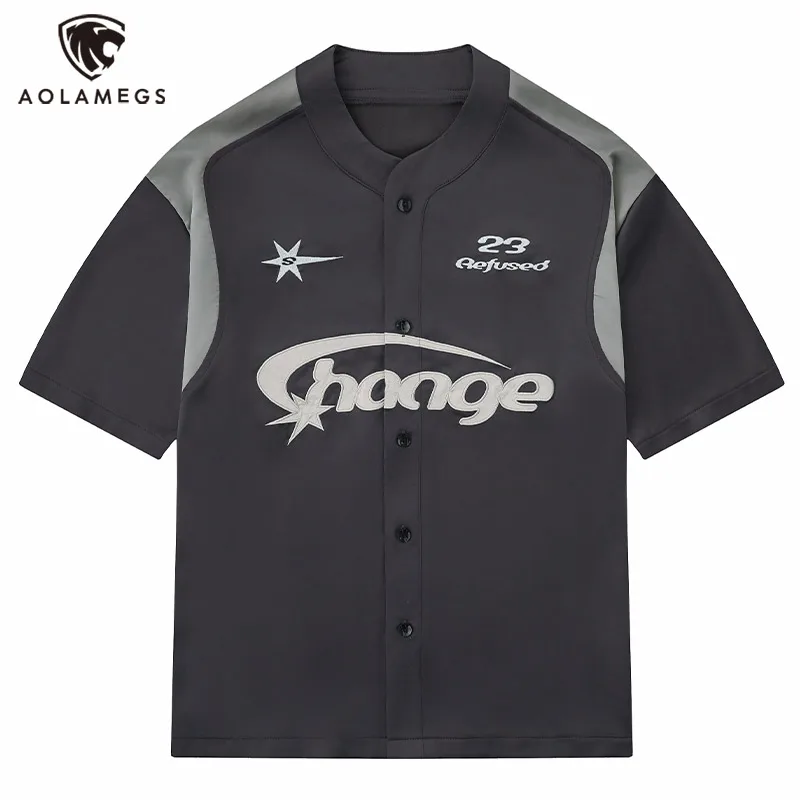 Men's Stand Collar Shirt Patchwork Contrast Color Tops Hip Hop Harajuku Streetwear Single Breasted Short Sleeve Thin Shirt
Men's Stand Collar Shirt Patchwork Contrast Color Tops Hip Hop Harajuku Streetwear Single Breasted Short Sleeve Thin Shirt