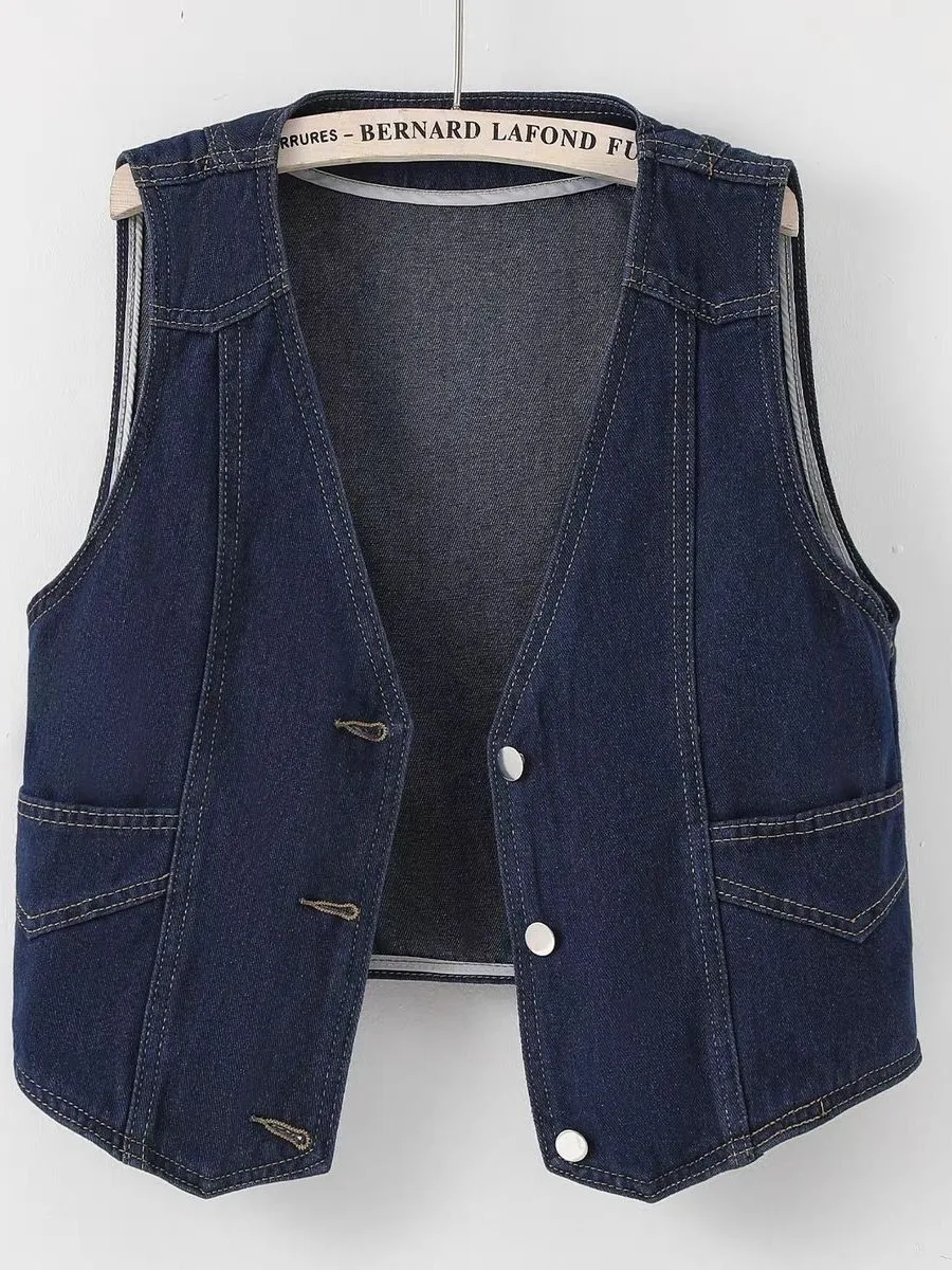 Women's Short Sleeveless Vest Jacket Blue Denim V-neck Spring 2025 New Style Yang Jing Brand 3D Element Sweet Style
Women's Short Sleeveless Vest Jacket Blue Denim V-neck Spring 2025 New Style Yang Jing Brand 3D Element Sweet Style