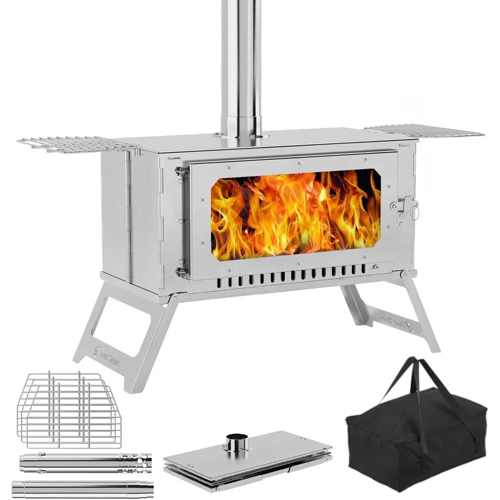 Portable Stainless Steel Wood-Burning Tent Stove with Chimney and Viewing Glass for Outdoor Camping
Portable Stainless Steel Wood-Burning Tent Stove with Chimney and Viewing Glass for Outdoor Camping