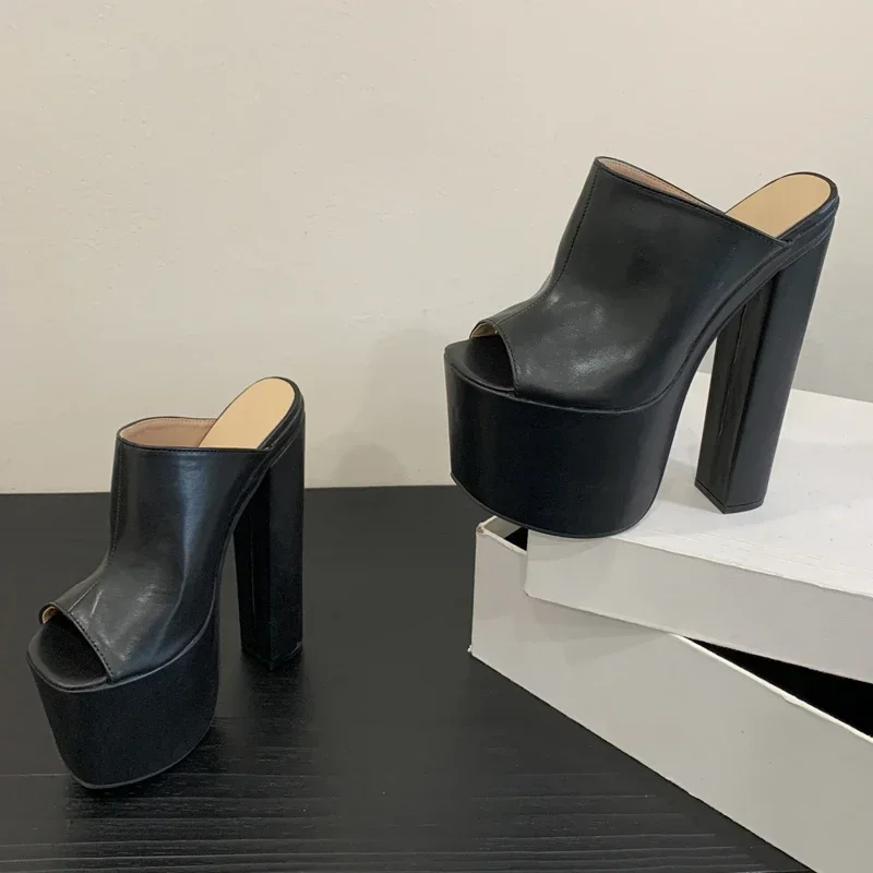 Ultra High Heel Black Platform Mules, Open Toe Thick Sole Chunky Heel Sandals for Nightclub & Performance, Drop Shipping
Ultra High Heel Black Platform Mules, Open Toe Thick Sole Chunky Heel Sandals for Nightclub & Performance, Drop Shipping