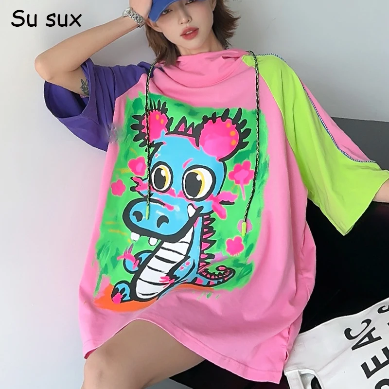 Cartoon Print Short Sleeve Hooded T-shirt Women Oversized Tops 2024 New Arrivals Korean Popular Casual Patchwork Tees Bust135cm
Cartoon Print Short Sleeve Hooded T-shirt Women Oversized Tops 2024 New Arrivals Korean Popular Casual Patchwork Tees Bust135cm