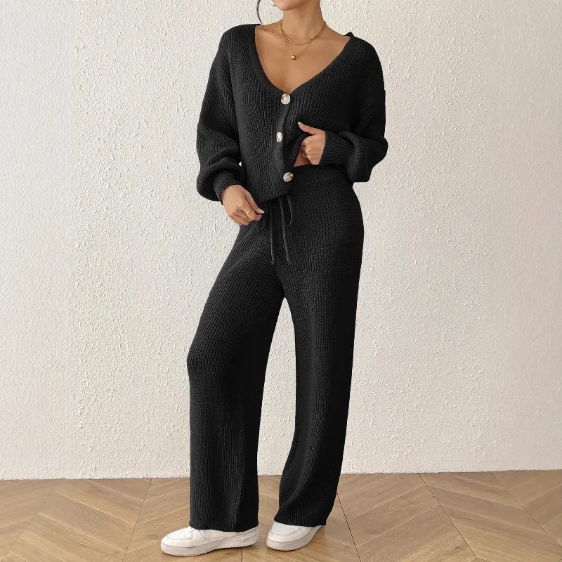 2025 Autumn Winter Solid Knit Casual 2 Piece Set Women V Neck Single Breasted Full Sleeve Cardigan Drawstring Pants Streetwear
2025 Autumn Winter Solid Knit Casual 2 Piece Set Women V Neck Single Breasted Full Sleeve Cardigan Drawstring Pants Streetwear