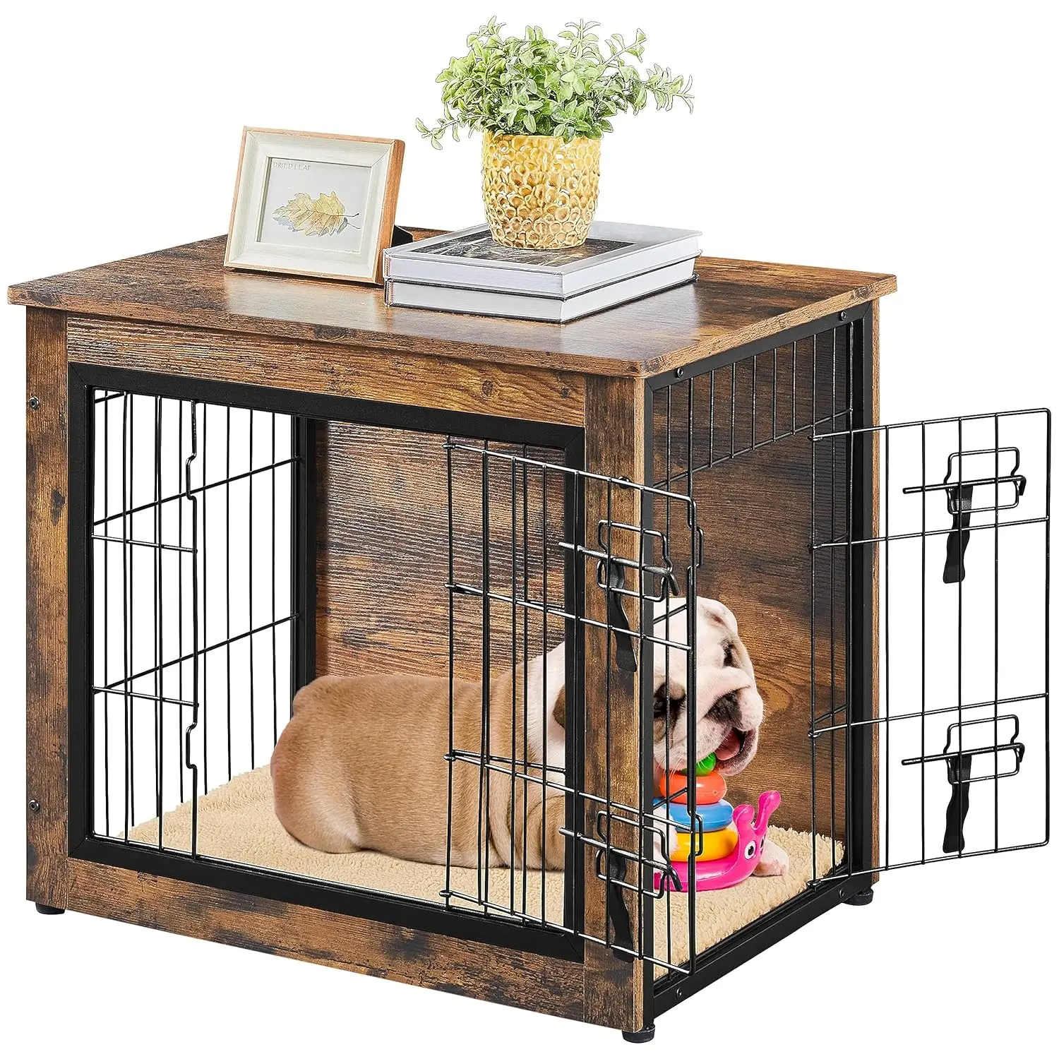 27.5 Inch Dog Crate Furniture with Cushion, Wooden Dog Kennel with Double Door Side End Table with Adjustable Feet, Customized
27.5 Inch Dog Crate Furniture with Cushion, Wooden Dog Kennel with Double Door Side End Table with Adjustable Feet, Customized