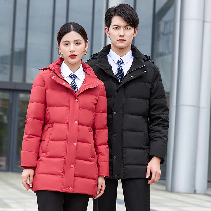 Women's mid-length cotton coat for winter workwear, professional workwear for jewelry store front desk, slim-fit cotton jacket f
Women's mid-length cotton coat for winter workwear, professional workwear for jewelry store front desk, slim-fit cotton jacket f