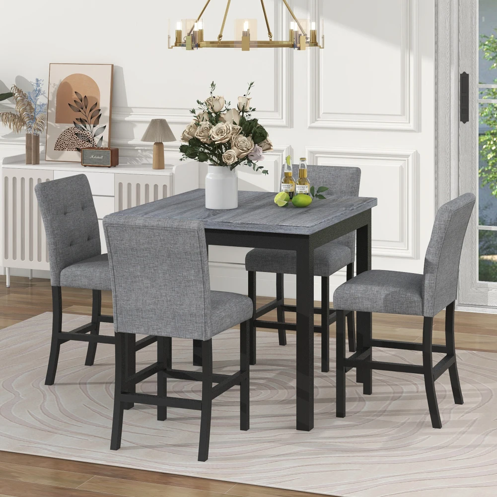 5-Piece Counter Height Dining Set, Kitchen Table Set With Footrest & 4 Upholstered High-Back Chair, Dining Table Set
5-Piece Counter Height Dining Set, Kitchen Table Set With Footrest & 4 Upholstered High-Back Chair, Dining Table Set