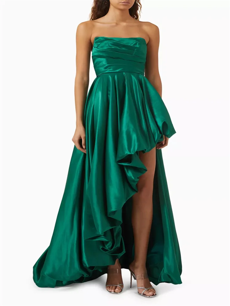 Hot Selling Strapless Neckline Sleeveless Satin A-Line Evening Dress Open Back Zipper Floor Length High-Low Hem Gown For Women
Hot Selling Strapless Neckline Sleeveless Satin A-Line Evening Dress Open Back Zipper Floor Length High-Low Hem Gown For Women