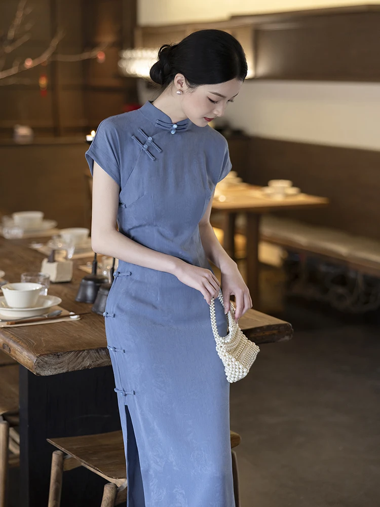 Blue Traditional Chinese Long Maxi Young Women's Summer Daily Elegant Simple Style Short Sleeve Polyester Blend
Blue Traditional Chinese Long Maxi Young Women's Summer Daily Elegant Simple Style Short Sleeve Polyester Blend