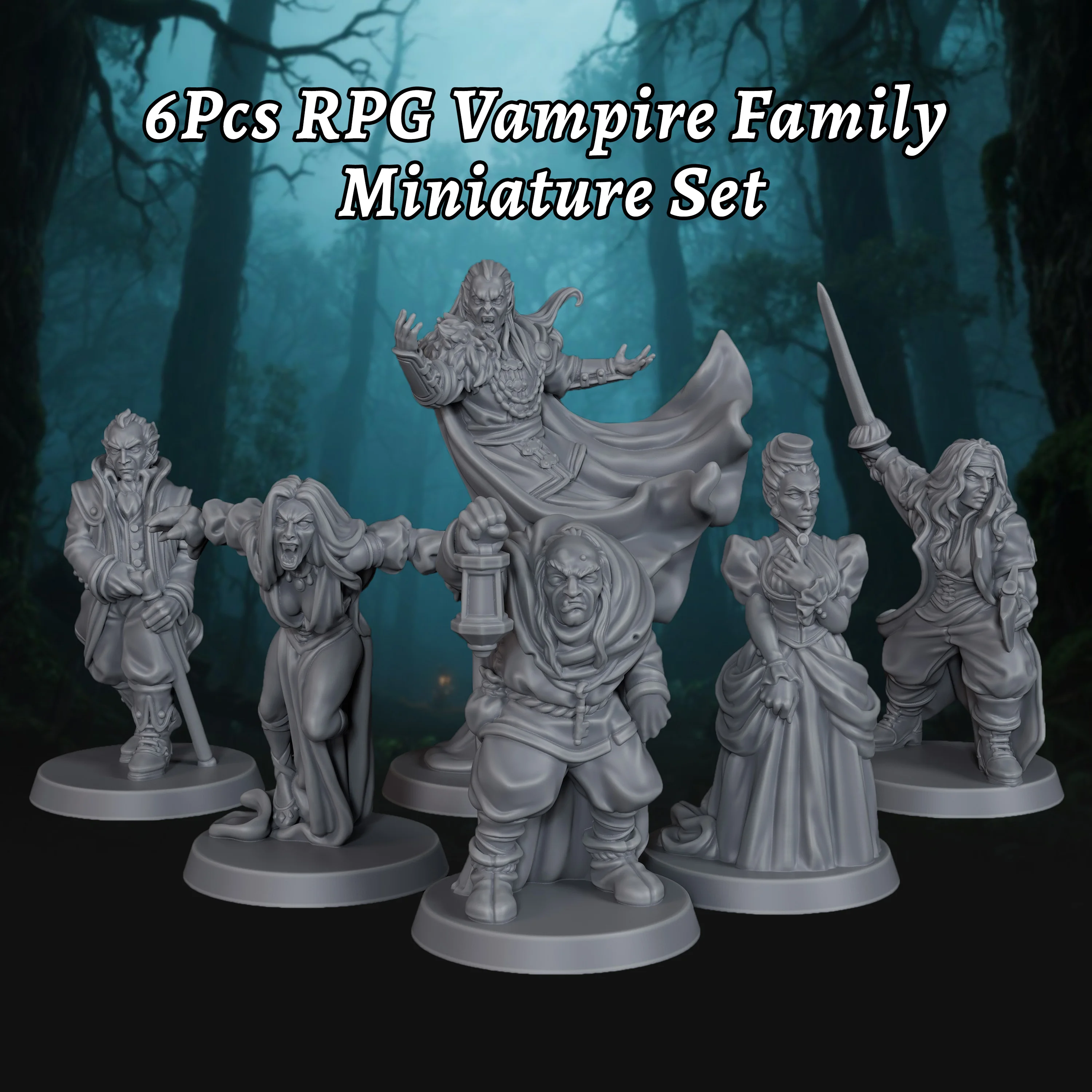 6Pcs RPG Vampire Family Set – Gothic Fantasy Figures for Dark Castle Adventures, Collectible Gift for Tabletop Gamers
6Pcs RPG Vampire Family Set – Gothic Fantasy Figures for Dark Castle Adventures, Collectible Gift for Tabletop Gamers
