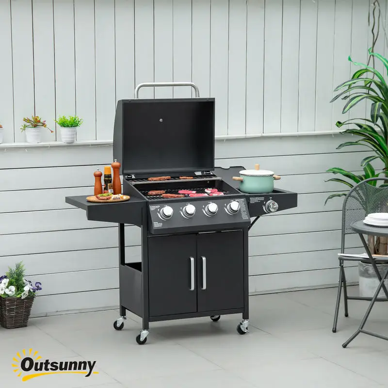 Outsunny 52" Barbecue Grill with Wheels 4+1 Burner Liquid Propane Gas Grill Outdoor Cabinet Style BBQ Trolley w/ Side Burner, Warming Rack
Outsunny 52" Barbecue Grill with Wheels 4+1 Burner Liquid Propane Gas Grill Outdoor Cabinet Style BBQ Trolley w/ Side Burner, Warming Rack