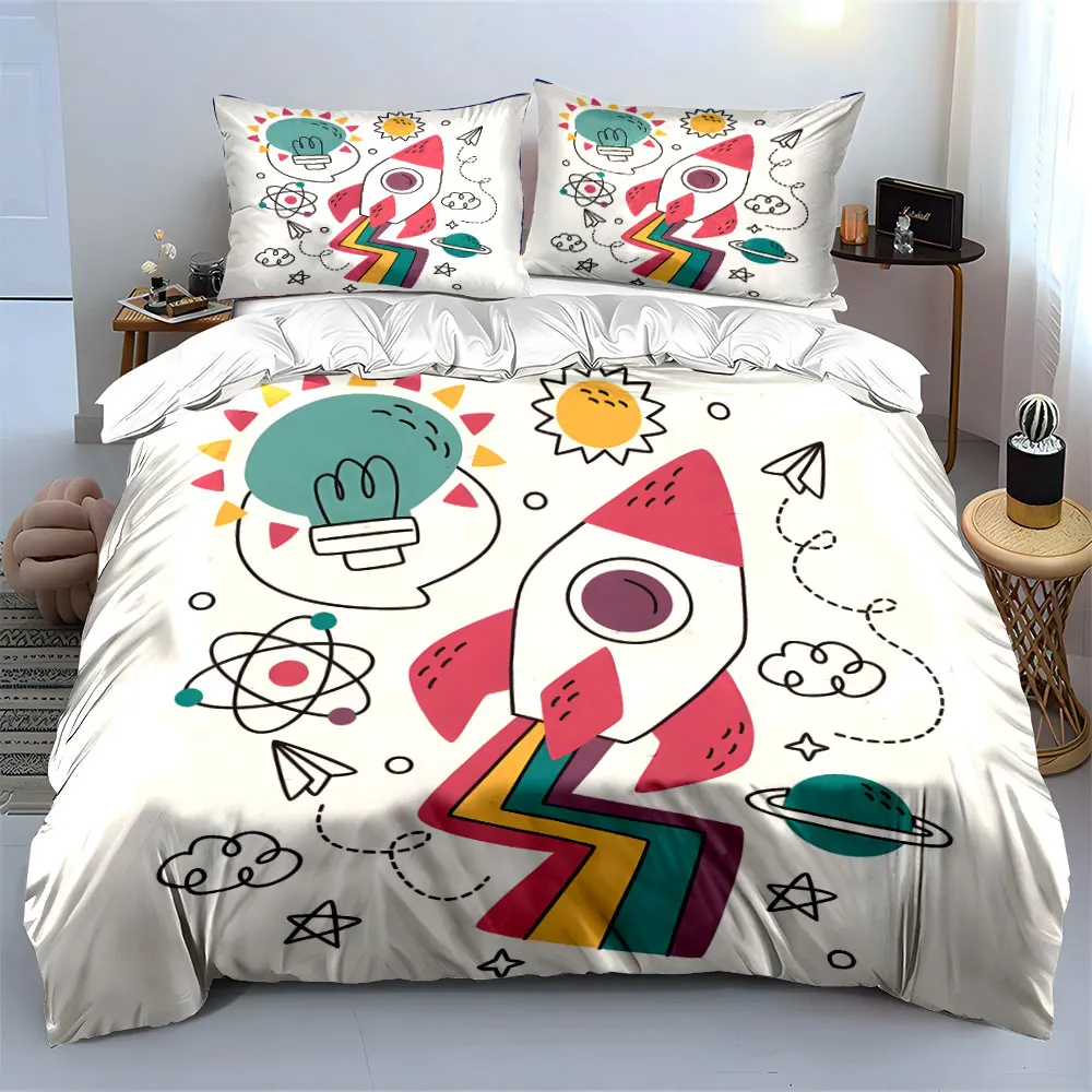 Rocket with rainbow trail and space elements Printed Duvet Cover Set 1Duvet Cover+2 Pillowcase Multi Size Bedroom Bedding Decor
Rocket with rainbow trail and space elements Printed Duvet Cover Set 1Duvet Cover+2 Pillowcase Multi Size Bedroom Bedding Decor
