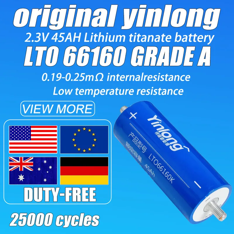 Оригинальный Yinlong 2,3 В 45 Ач литиевый титанат LTO 66160H аккумулятор 10c высокой мощности DIY 12 В 24 В 48 В солнечный динамик автомобильный аккумулятор
Оригинальный Yinlong 2,3 В 45 Ач литиевый титанат LTO 66160H аккумулятор 10c высокой мощности DIY 12 В 24 В 48 В солнечный динамик автомобильный аккумулятор