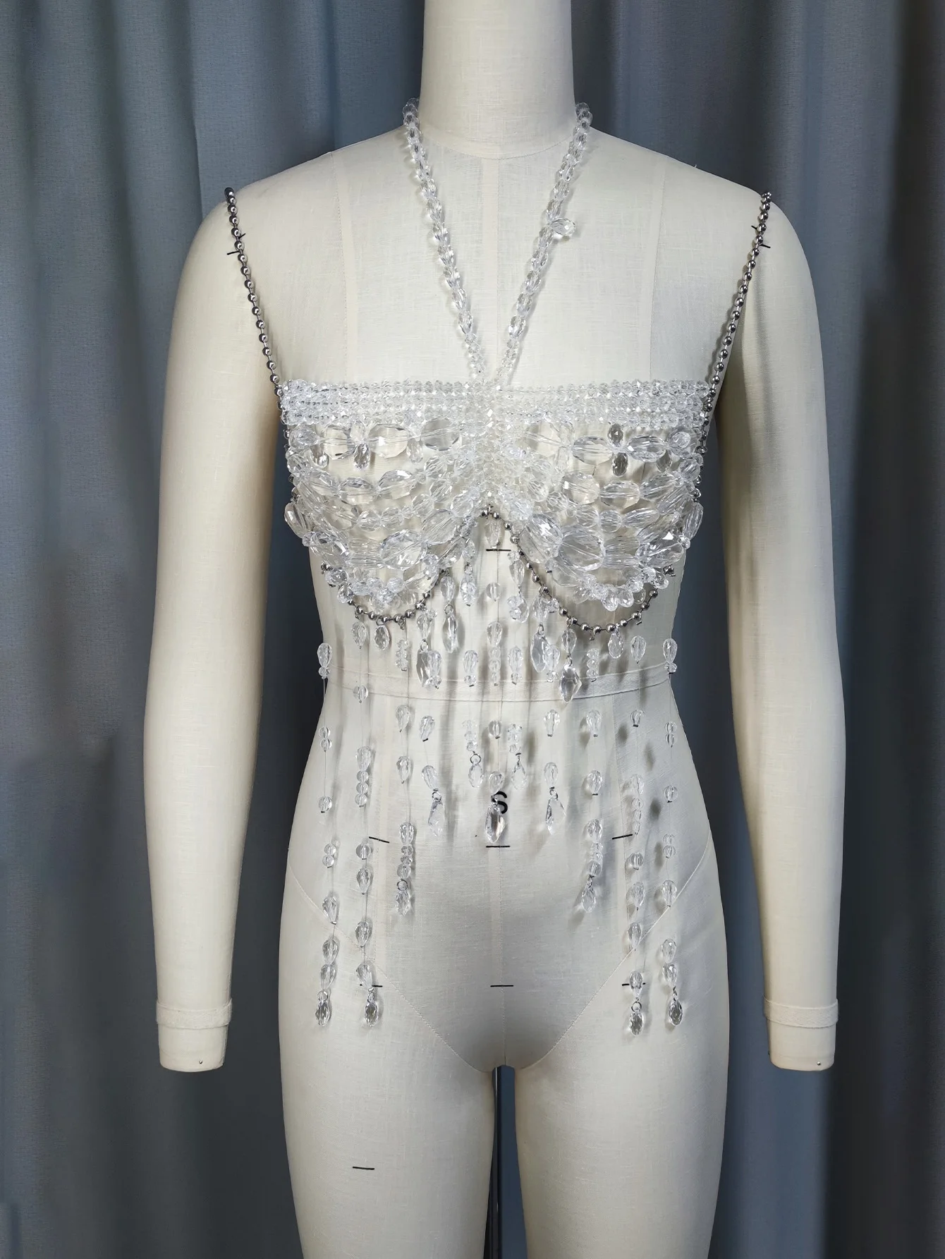 ZY Handmade Shiny Transparent Multi Size Bead Body Chain Halter Neck Fringe Bottom Top
ZY Handmade Shiny Transparent Multi Size Bead Body Chain Halter Neck Fringe Bottom Top