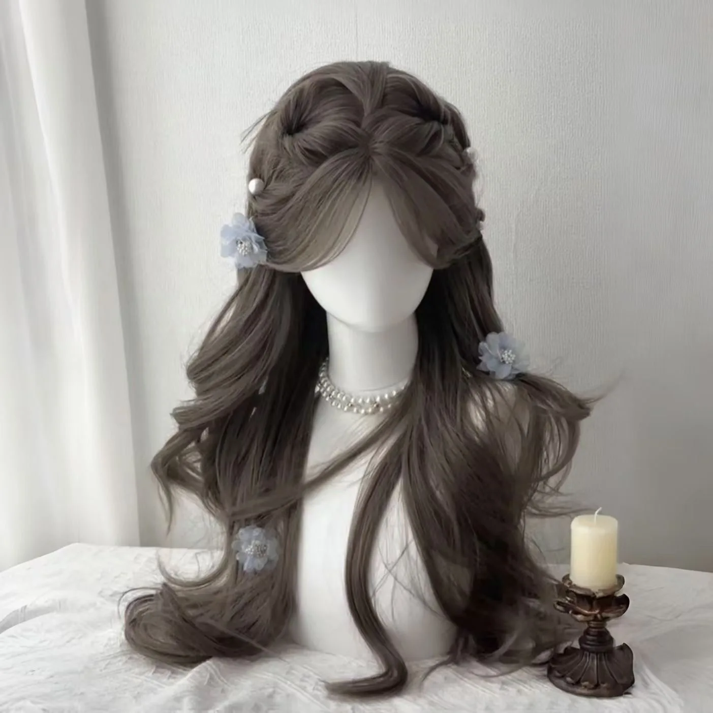 Ash Brown Women's Long Wavy Wig with Princess Half-Up Style, Flowers & Pearls Natural Looking Synthetic Hairpiece for Women
Ash Brown Women's Long Wavy Wig with Princess Half-Up Style, Flowers & Pearls Natural Looking Synthetic Hairpiece for Women