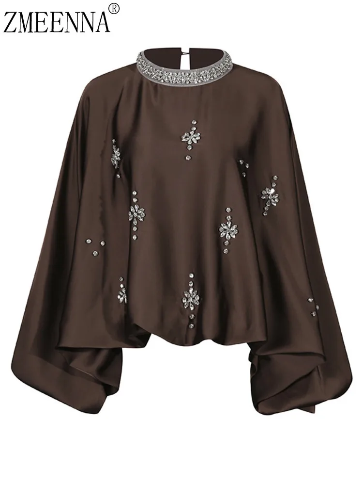 ZMEENNA Womens Brown Satin Cape Blouse Top Oversized Batwing Sleeve Embellished High Neck Party Evening Wear ZM4588
ZMEENNA Womens Brown Satin Cape Blouse Top Oversized Batwing Sleeve Embellished High Neck Party Evening Wear ZM4588