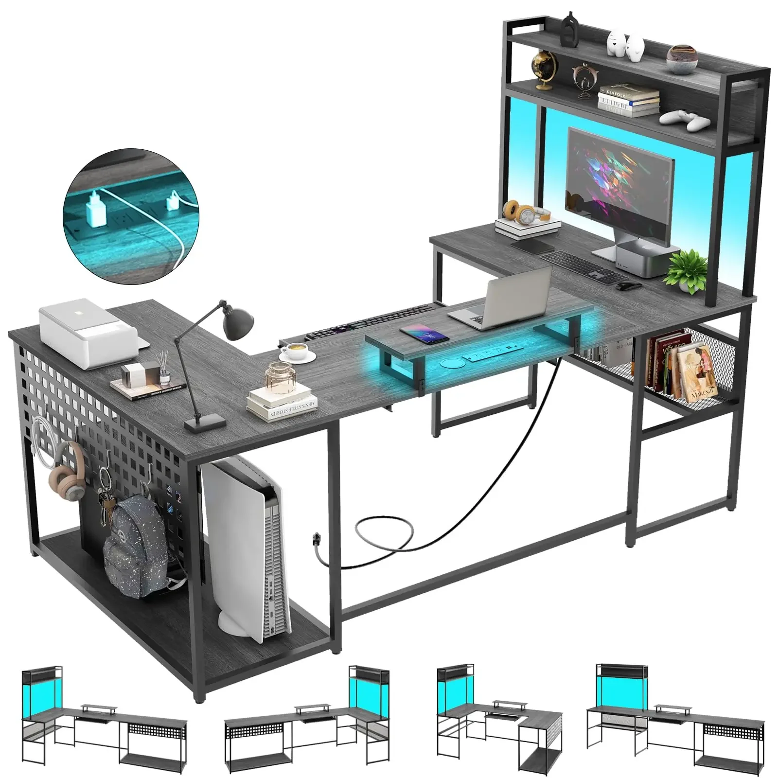 Vabches Computer Desk with Monitor Stand&LED Light Reversible Gaming Desk with Charging Station&Storage Shelves for Home Office
Vabches Computer Desk with Monitor Stand&LED Light Reversible Gaming Desk with Charging Station&Storage Shelves for Home Office