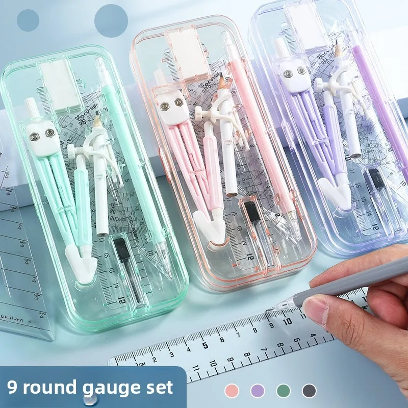 Набор из 9 предметов для математической геометрии, линейка-транспортир, компас с точилкой для карандашей, ластиком, необходимые инструменты для рисования для школьных принадлежностей
Набор из 9 предметов для математической геометрии, линейка-транспортир, компас с точилкой для карандашей, ластиком, необходимые инструменты для рисования для школьных принадлежностей