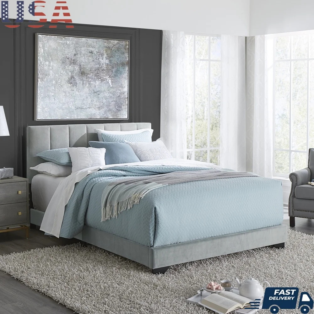 Upholstered Queen Bed Channel Tufted Modern Design Faux Velvet Adult Furniture Assembly Required Low Profile Bed Frame
Upholstered Queen Bed Channel Tufted Modern Design Faux Velvet Adult Furniture Assembly Required Low Profile Bed Frame