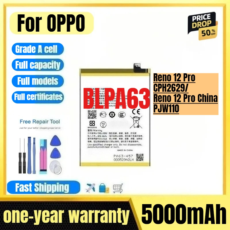 BLPA63 for OPPO Reno 12 Pro/CPH2629/Reno 12 Pro China/PJW110 Phone Battery High Quality High Capacity Replacement Bateria
BLPA63 for OPPO Reno 12 Pro/CPH2629/Reno 12 Pro China/PJW110 Phone Battery High Quality High Capacity Replacement Bateria