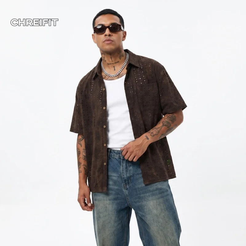 Vintage Hip Hop Men Shirt Streetwear Gothic Hollow Out Embroidery Short Sleeve Tops Retro Oversized Button Down Shirt Harajuku
Vintage Hip Hop Men Shirt Streetwear Gothic Hollow Out Embroidery Short Sleeve Tops Retro Oversized Button Down Shirt Harajuku