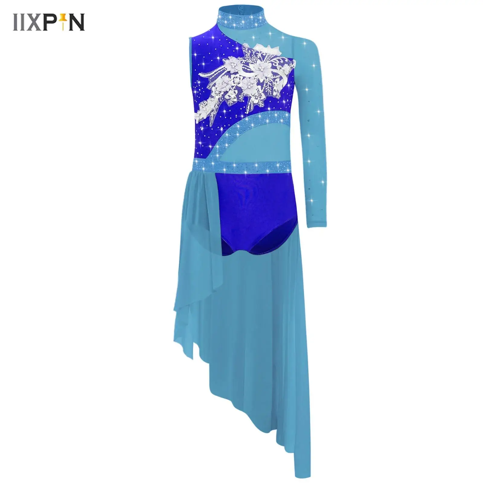 Kids Girls Rhinestone Flower Applique Lyrical Dance Dress Single Sleeve Asymmetric Mesh Overlay Leotard Dress Ice Skating Dress
Kids Girls Rhinestone Flower Applique Lyrical Dance Dress Single Sleeve Asymmetric Mesh Overlay Leotard Dress Ice Skating Dress